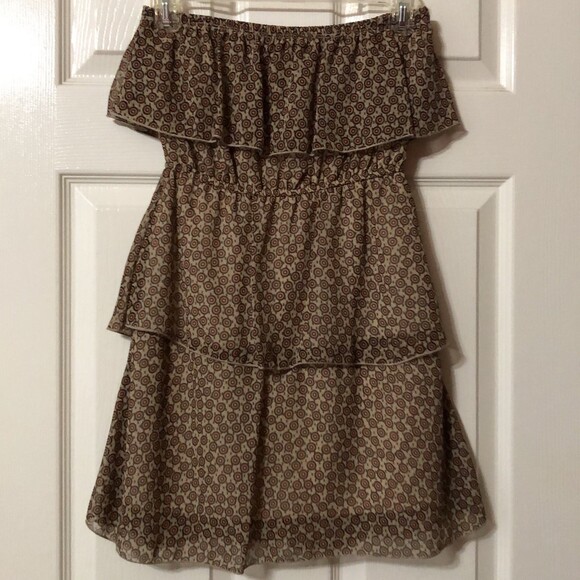 Womens Strapless Blouse Size Small Brown and Black Design with Belt - Picture 3 of 6